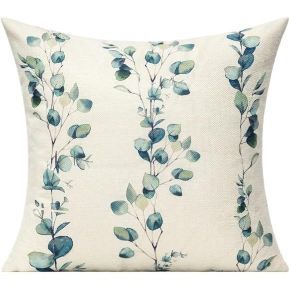 Sage Green Throw Pillow Covers Outdoor 18x18 Set of 4 Leaf Eucalyptus Plants - Picture 4 of 5